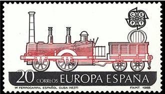 ESPAÑA 1988 2949 Sello Nuevo Serie Europa 1º Ferrocarril español en Cuba Yvert2563 Scott2555