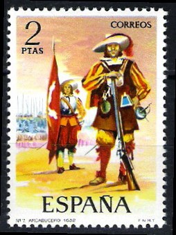 Uniformes militares. Arcabucero de Infanteria, año 1632.