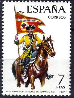 Uniformes militares. Portaguión de Dragones de Numancia, año 1737